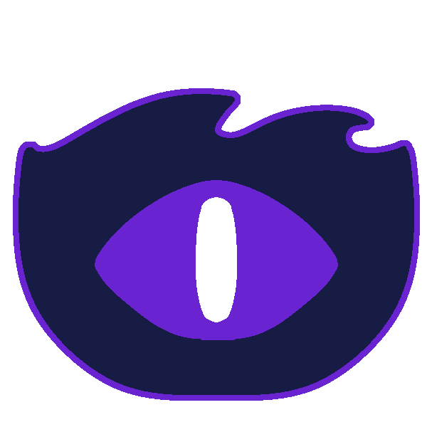 A purple eye in a half circle of dark blue water, outlined in purple.
